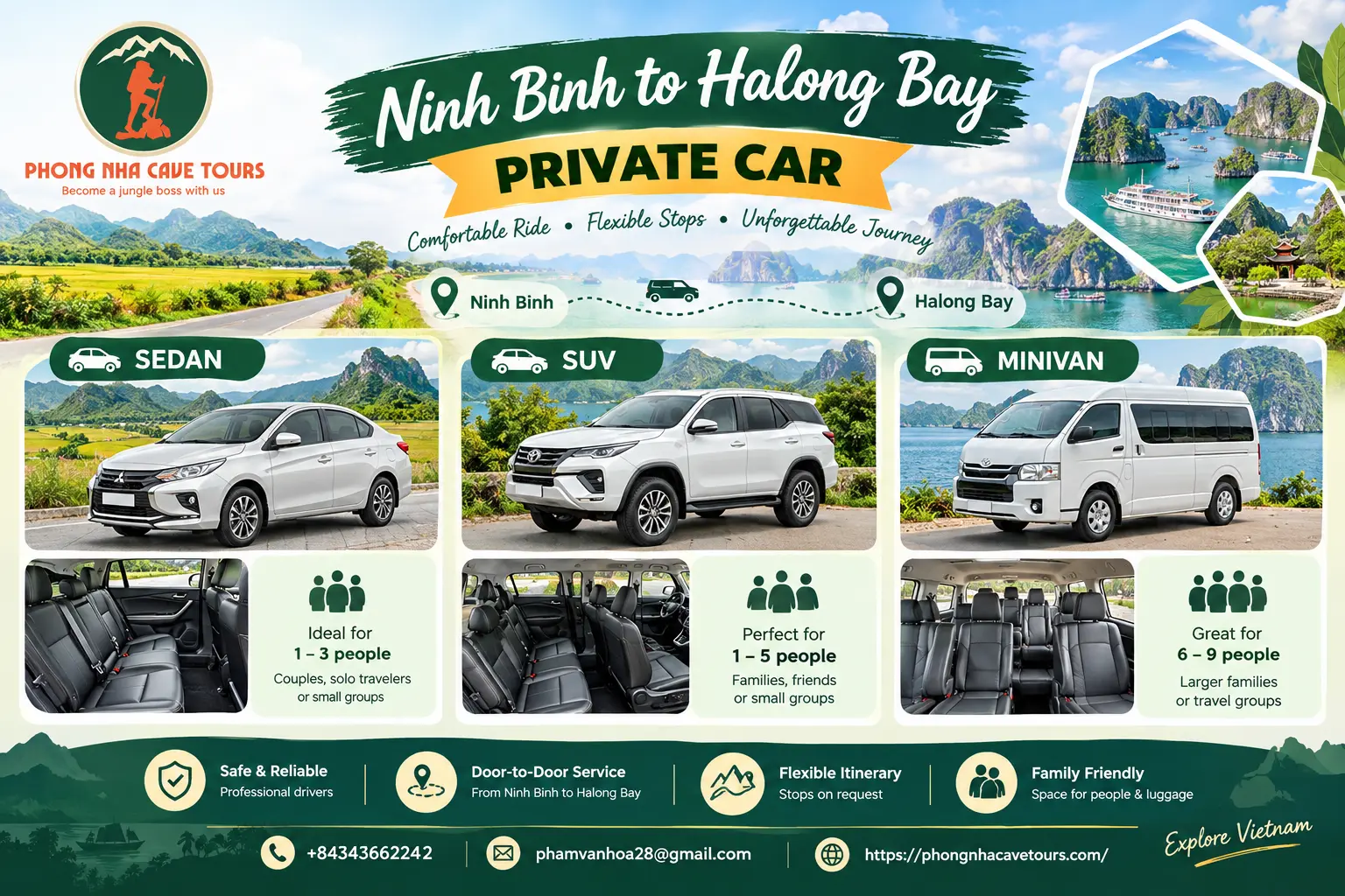 Ninh Binh to Halong Bay Private Car - Phong Nha Cave Tours